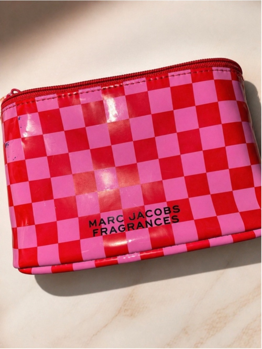 Marc Jacobs Fragrances Pink Red Checker Cosmetic Bag Pouch